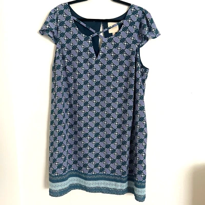 ModCloth Sz 2X Blue Purple Shift Dress With Pockets Retro Novelty Print Coastal - Image 1 of 4