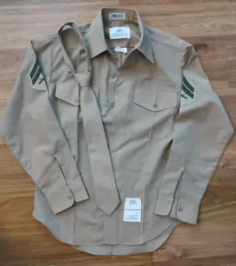 Vintage US Marine Khaki Long Sleeve Dress Shirt w tie Corporal Rank 15 1/2 X 33 - Picture 1 of 10