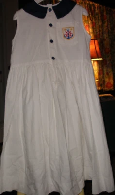 Vintage 80s Sir Alec Dallas Girls' White Nautical Dress Navy Trim Size 8 - Image 1 of 4