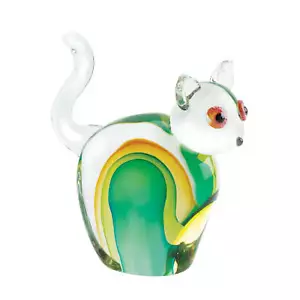 ART GLASS CAT Coleccionistas Regalo Pisapapeles Estatuilla Lindo Amarillo Verde Colores - Imagen 1 de 1