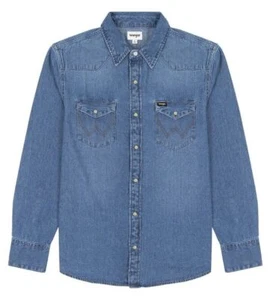 MENS WRANGLER TRADITIONAL CLASSIC WESTERN STYLE DENIM SHIRT - MID STONE WASH - Picture 1 of 1