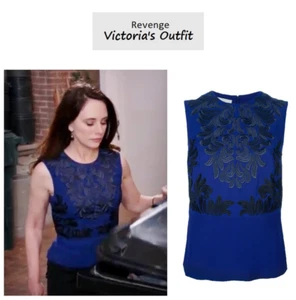 Stella McCartney Fall 2012 Blue Black Embroidered Peplum Tank Top IT 42/6 - Picture 1 of 11