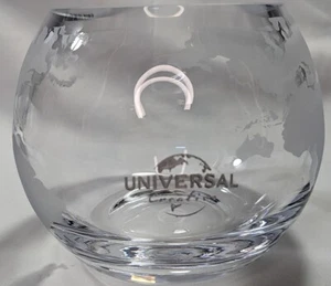 UNIVERSAL STUDIOS CREATIVE Clear Optical Crystal Bowl ETCHED Globe 5" W x 4.5" H - Picture 1 of 4