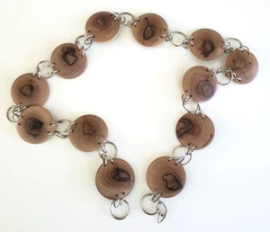 Vtg Israel Olive Wood Disc Silver Tone Ladies Belt 37" Silver Tone Hook Clasp - Picture 1 of 8