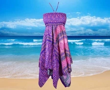 Womens Summer Boho Sundress, Halter Dresses, Purple Summer Dress, Printed S/M