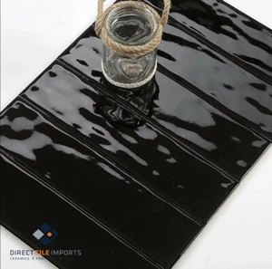Subway Tiles Metro Black Gloss 75x300mm - **Sold per Square Metre** - Picture 1 of 3