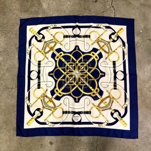 Authentic HERMES Eperon d'or Silk 100% Scarf Carre 90 Blue Woman France - Picture 1 of 4