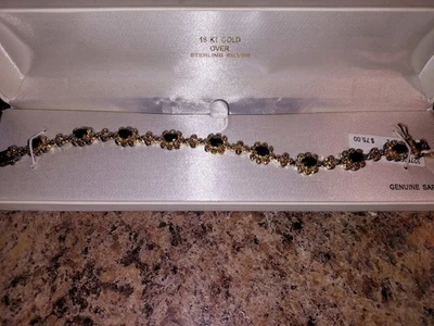 Brazalete de zafiro genuino de oro de 18 quilates sobre plata de ley 7 Foto 1 de 2