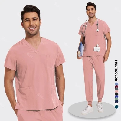 Lightweight Unisex Medical Scrub Set Soft Breathable Anti-Wrinkle Workwear Gift - Image 1 of 4