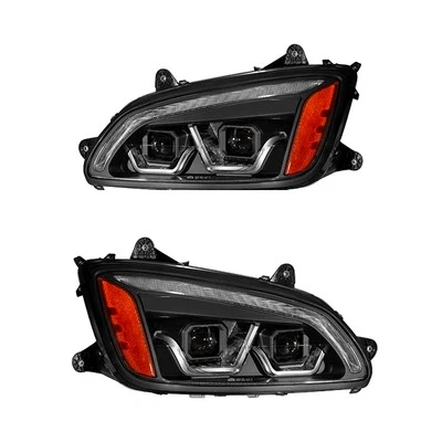 Pair Fit For Kenworth T660 08-18 LED Bar +Turn Signal Chrome Projector Headlight - Image 1 of 4