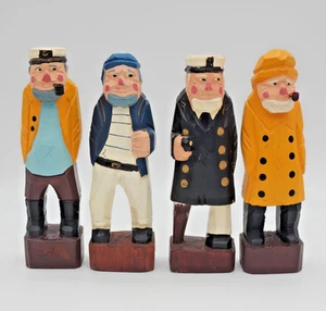 Set of 4 Carved/Painted Wood Sea Captain Figures (6" each) Pirate/Fisherman - Picture 1 of 14