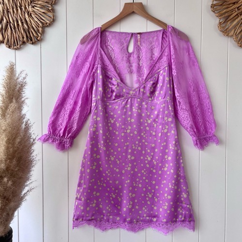 VALENTINO Free People Vestito Mini Abito Pizzo Floreale Tessuto Satinato