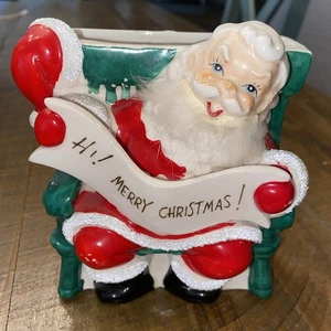 Vintage Santa On Park Bench Candy Cane or Decorations Holder 1950s - Picture 1 of 10