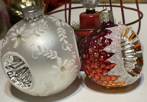 Round Triple Indent Glass Ornaments VTG 2 7/8 3 1/8 Tall Set Of 2 Owc UT Retro - Picture 1 of 10