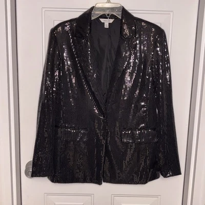 Blazer Nine West para mujer mediano negro lentejuelas manga larga un botón nuevo sin etiquetas Foto 1 de 4