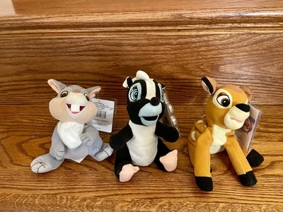 NWT VTG The Disney Store Mini Bean Bag Plush Bambi Thumper Flower set of 3 - 5D - Image 1 of 4