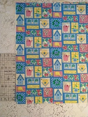 Vtg Fabric Traditions Patchwork Garden Flowers Pots Floral Theme Fabric 27"x44" - Image 1 of 3