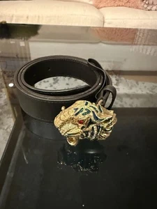 Authentic Gucci Raiah Rhinestone Tiger Leather Belt 85-34 - Picture 1 of 4