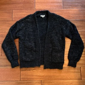 Offene Strickjacke mit Haken schwarz-gold-metallic und Taschen Größe Small - Bild 1 von 6