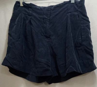 Theory 经典学院风打褶 100% 真丝海军蓝短裤女式 10 码可爱! — 第 1/4 张图片