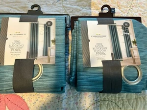 NWT lot 2 Threshold Light Blocking window panel curtain Blue tonal stripe 54x84 - Picture 1 of 6