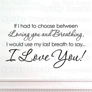I LOVE YOU IF I HAD TO CHOOSE BREATHING Quote Vinyl Wall Decal Decor Sticker - Picture 1 of 1