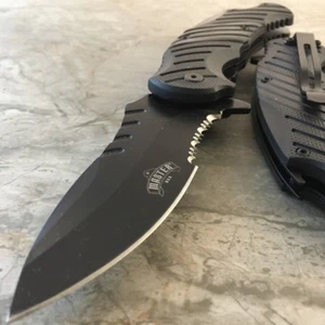 8.5" Black TACTICAL Spring Assisted Folding Pocket Knife Blade Bottle Opener EDC - Picture 1 of 3