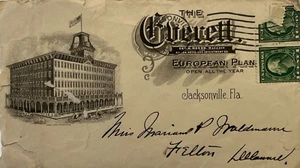 Cachet Cover Jacksonville Florida THE EVERETT HOTEL 1915 Felton Delaware Waldman - Picture 1 of 3