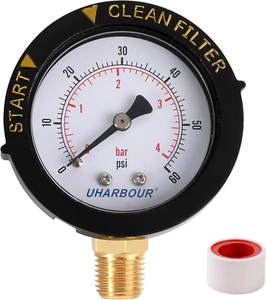 Pool Fliter Manometer 60Psi 1/4 NPT Bodenmontage Poolpumpe Manometer - Bild 1 von 11