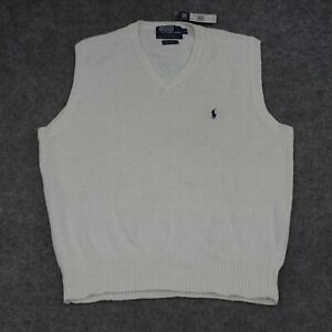 Polo Ralph Lauren Sweater Vest Mens Medium M  Ivory Linen Cotton