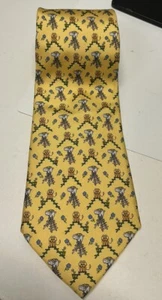 SALVATORE FERRAGAMO Men's Luxury 100% Silk Necktie Yellow Elephant & Lion Italy - Picture 1 of 6