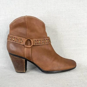 Sofft Boots Women 9.5M Booties Shoes Brown Leather Studded Harness Heel Western - Picture 1 of 12