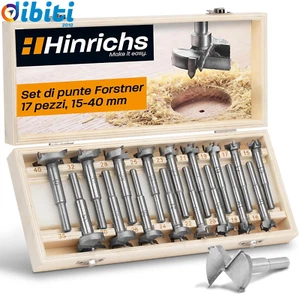 Set Di Punte Forstner 17 Pezzi in Cassa in Legno - Set Di Forstner Da 15 a 40 Mm - Foto 1 di 12