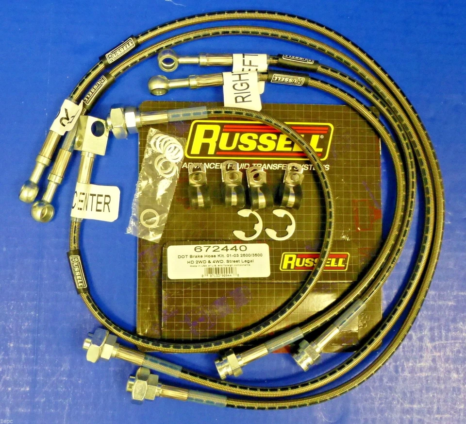 Kit de manguera de línea de freno de acero inoxidable Russell 672440 2001-06 Silverado Sierra HD Foto 1 de 2