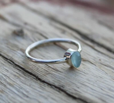 Acqua Calcedonio Anello Impilabile 925 Argento Sterling Boho Compleanno Gift's - Immagine 1 di 4