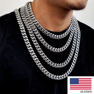 Heavy Stainless Steel Men's Miami Cuban Link Chain Bracelet 8mm-14mm Necklace - Picture 1 of 18