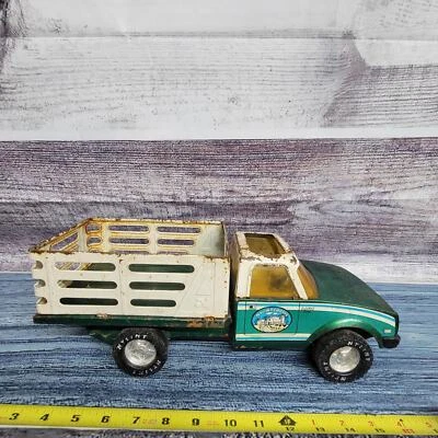 Vintage pressed steel Nylint Farms truck with livestock cage green and white  - Image 1 of 4