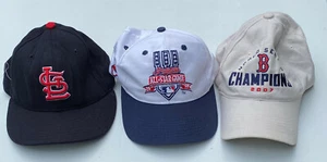 Set of 3 Vintage Baseball Hats- Cardinals, Indians, Red Sox; One Size Fits All - Picture 1 of 7