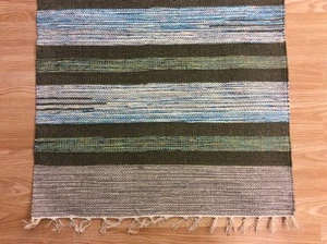 ALFOMBRA Durrie Mat 60x90 cm 2x3 50% algodón telado a mano gris azul a rayas  - Imagen 1 de 3