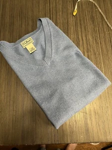 L.L. Bean Men's Cotton Cashmere Blue Sleeveless Sweater Vest V Neck Size L - Picture 1 of 9