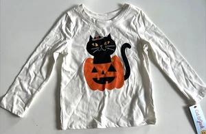 Cat & Jack Girls Halloween White Long Sleeve Shirt Cat Jack-O-Lantern XS New - Picture 1 of 3