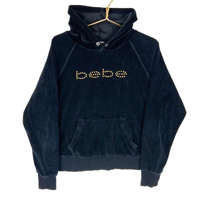 BeBe Velour Women's Sweatshirt Hoodie XL Black Y2K — 第 1/4 张图片