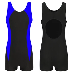 Girls Boys Swimwear Sleeveless Unisex Kids One-piece Swimsuit Boyleg Training - Picture 1 of 64