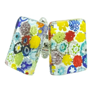 Gemelos de cristal de Murano multi naranja Millefiori rectangulares - Imagen 1 de 6