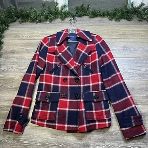 Pea Coat Size Small Women’s Red Plaid Scottish Jacket American Eagle Warm - Picture 1 of 18