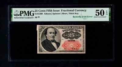 25 Cents Fifth Issue Fractional Currency Butterfly Fold Error PMG Uncircu 50 EPQ - Image 1 of 2