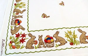 2x Dish Towels Easter Crash Kitchen Wipes Half Linen Rabbit Eggs Flower Spring - Picture 1 of 4