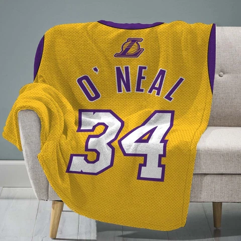 Sleep Squad Los Angeles Lakers Shaquille O'Neal 60” x 80” Raschel Plush Blanket Cover