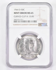 Mint Error MS65 1964-D Kennedy Half Dollar - Curved Clip @ 10:00 NGC *8909 - Picture 1 of 3