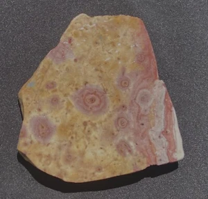 BULLS EYE RHYOLITE (GOLD’n- PINK) SLAB RARE ORBY PATTERNS 88 GRAMS 3.1 OZ UTAH - Picture 1 of 7
